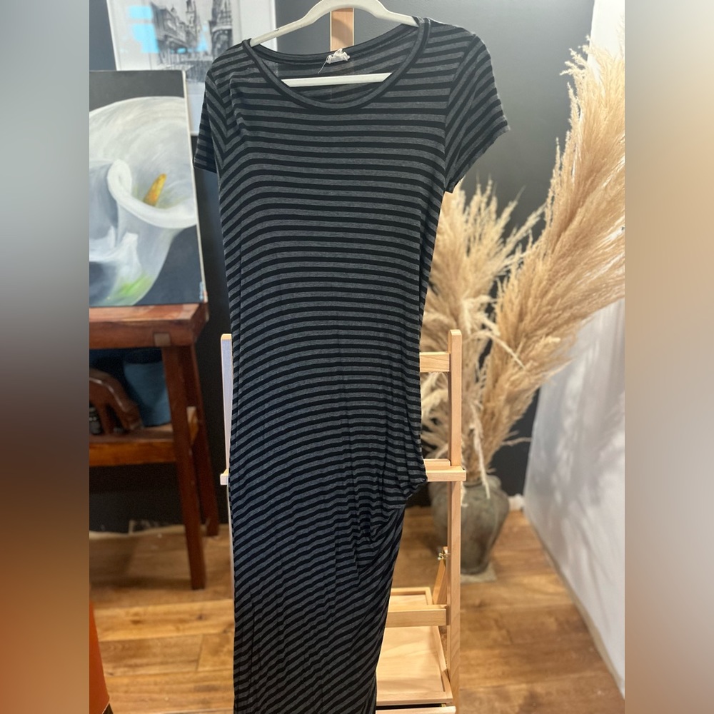 Super soft asymmetrical striped maxi dress